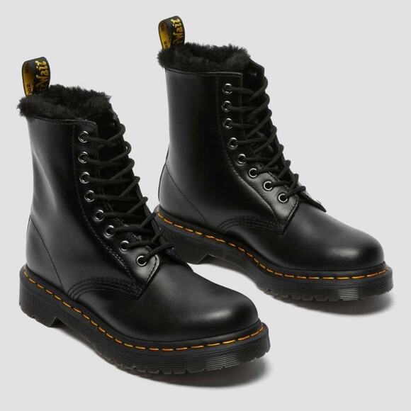 Women's Dr. Martens 1460 Serena Faux Fur Lined Lace Up Boots - Black - Size 6 - Picture 1 of 9
